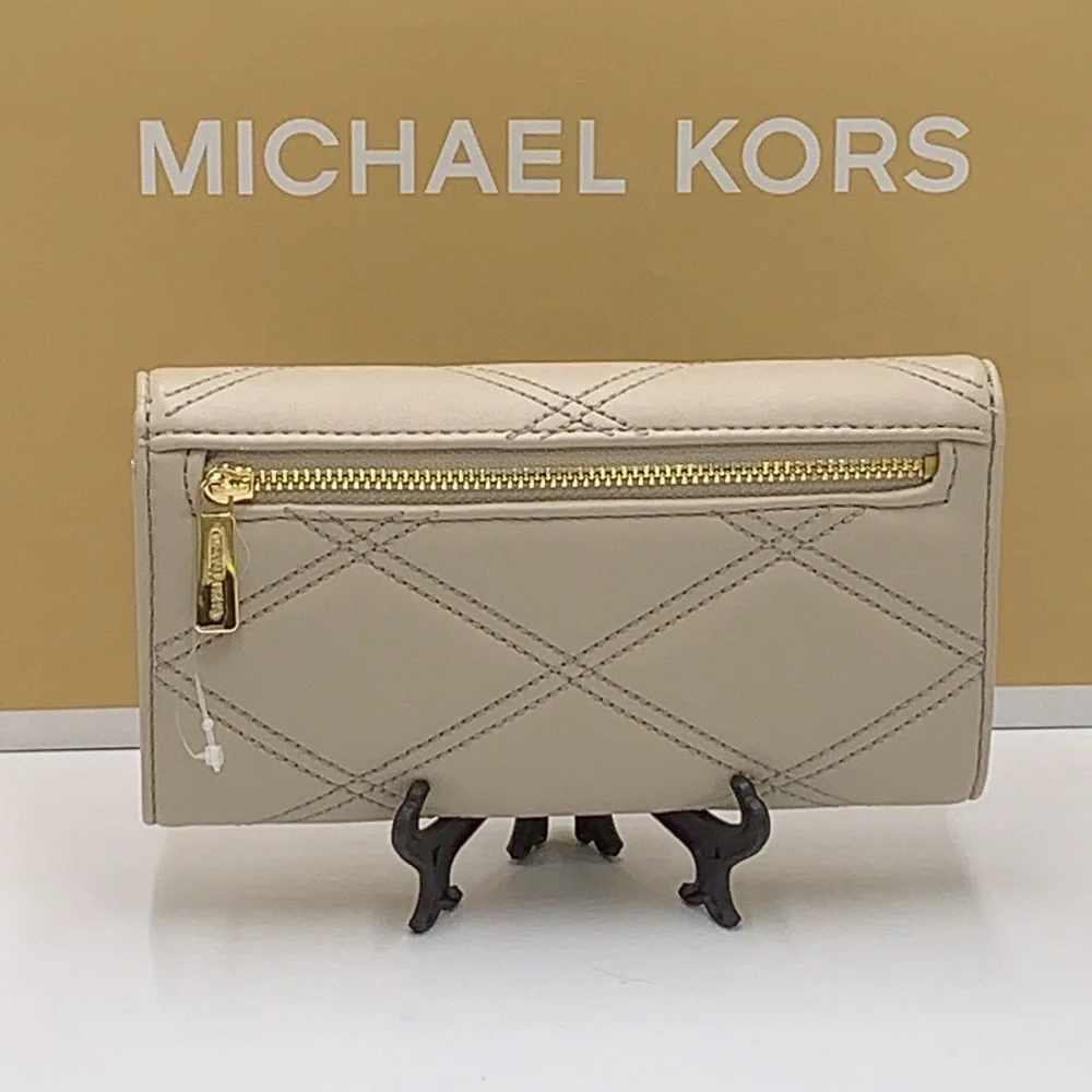 MICHAEL KORS JET SET TRAVEL LARGE TRIFOLD WALLET LIGHT SAND COLOR NWT